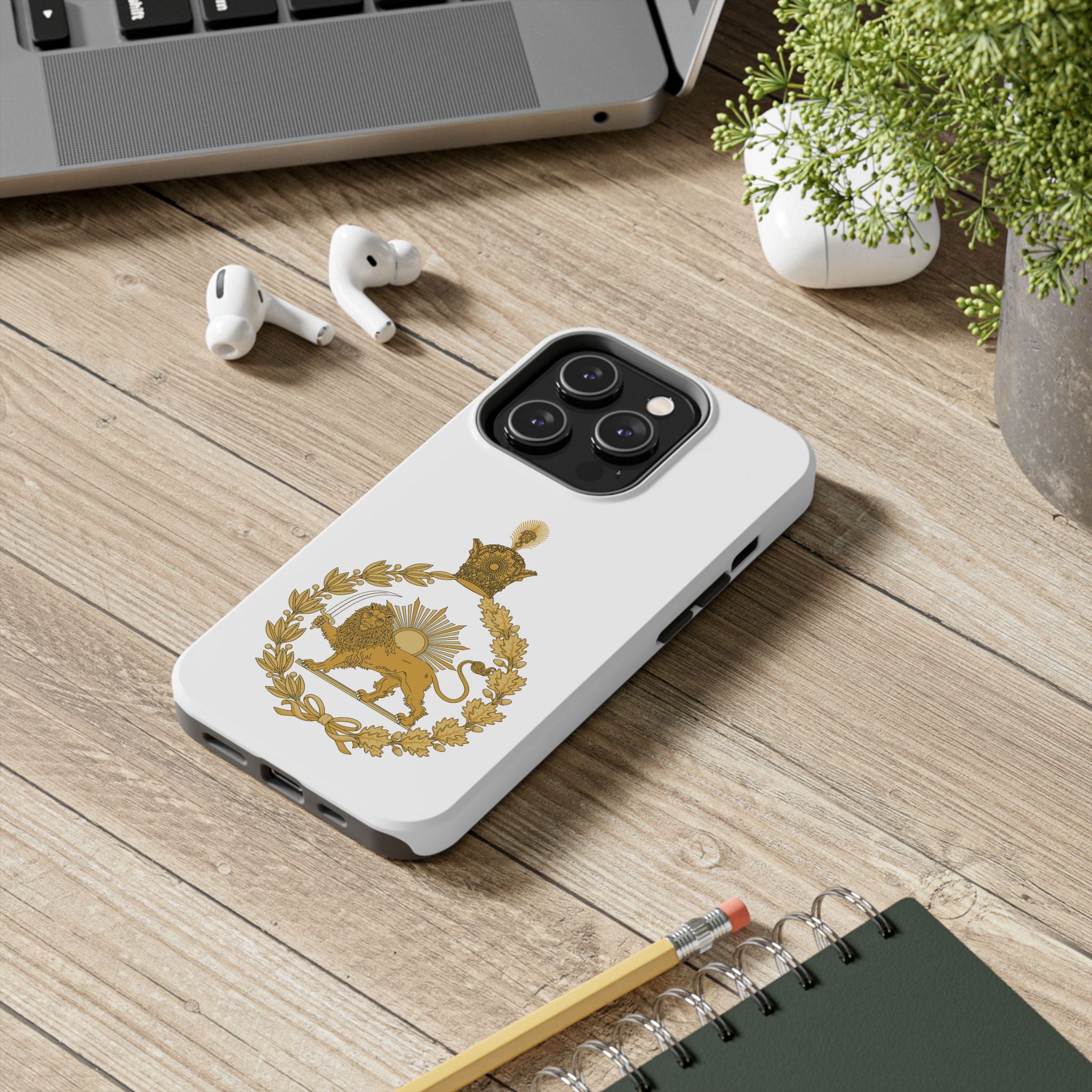 Golden Lion Emblem Tough iPhone series white SPOKE  Case -قاب گوشی آیفون طرح نشان شاهنشاهی پهلوی
