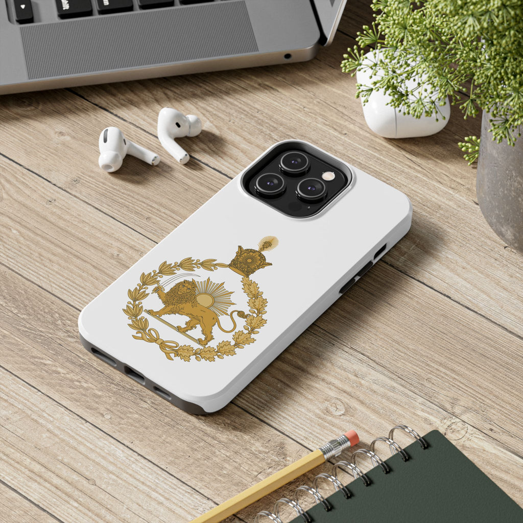 Golden Lion Emblem Tough iPhone series white SPOKE  Case -قاب گوشی آیفون طرح نشان شاهنشاهی پهلوی