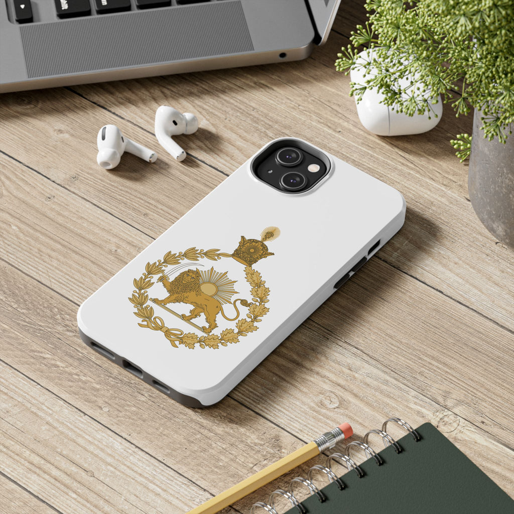 Golden Lion Emblem Tough iPhone series white SPOKE  Case -قاب گوشی آیفون طرح نشان شاهنشاهی پهلوی