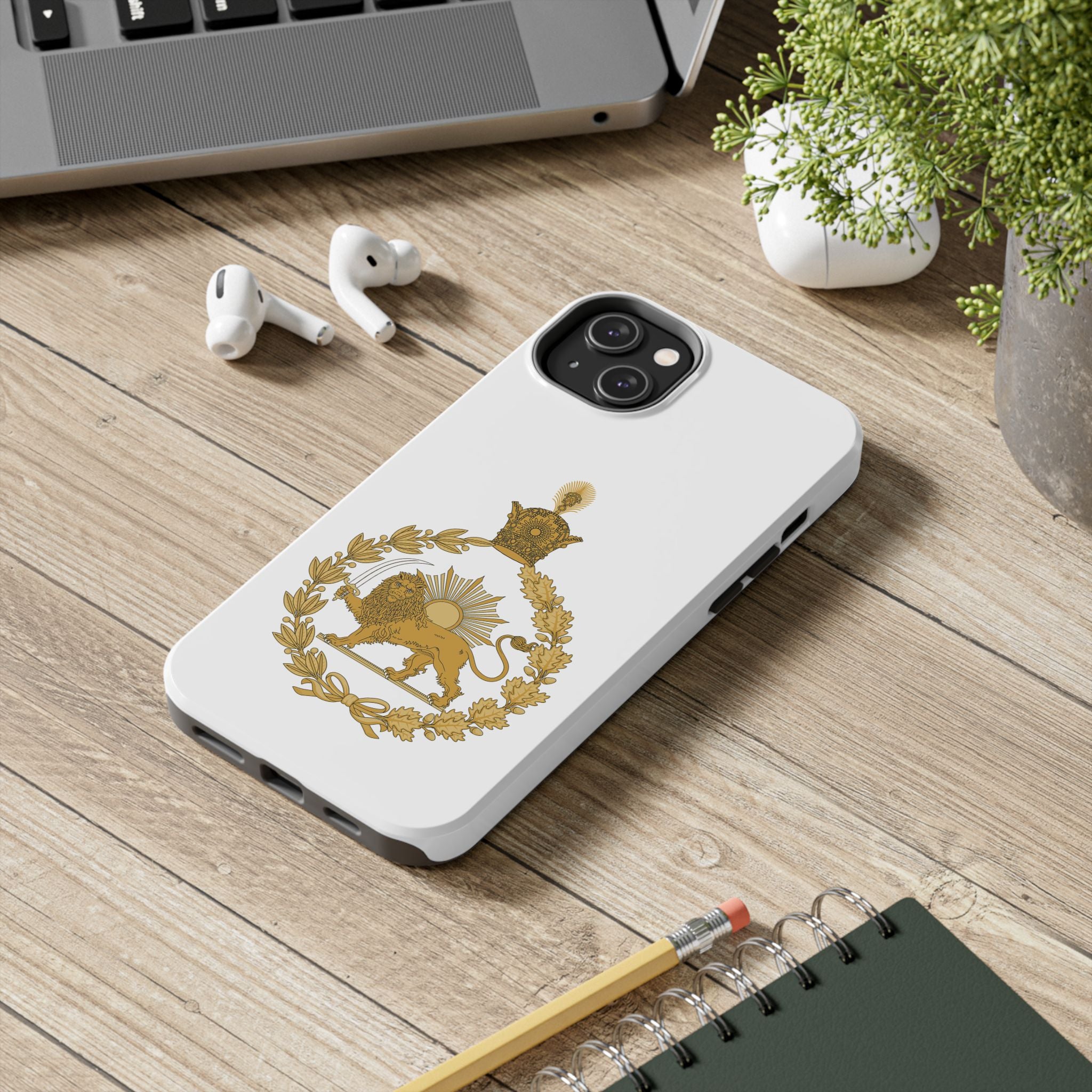 Golden Lion Emblem Tough iPhone series white SPOKE  Case -قاب گوشی آیفون طرح نشان شاهنشاهی پهلوی